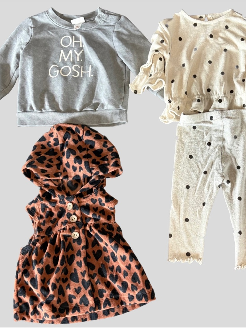 Baby Girl 3 Month Bundle Fall Outfits Leopard Hooded Vest Set 4pcs